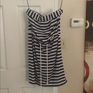 Strapless blue and white stripped summer dress